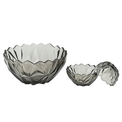 Smoky-Tinted Crystal-Cut 7-Piece Fruit & Serving Bowl Set – Premium Coloured Pressed Glass - Habitt