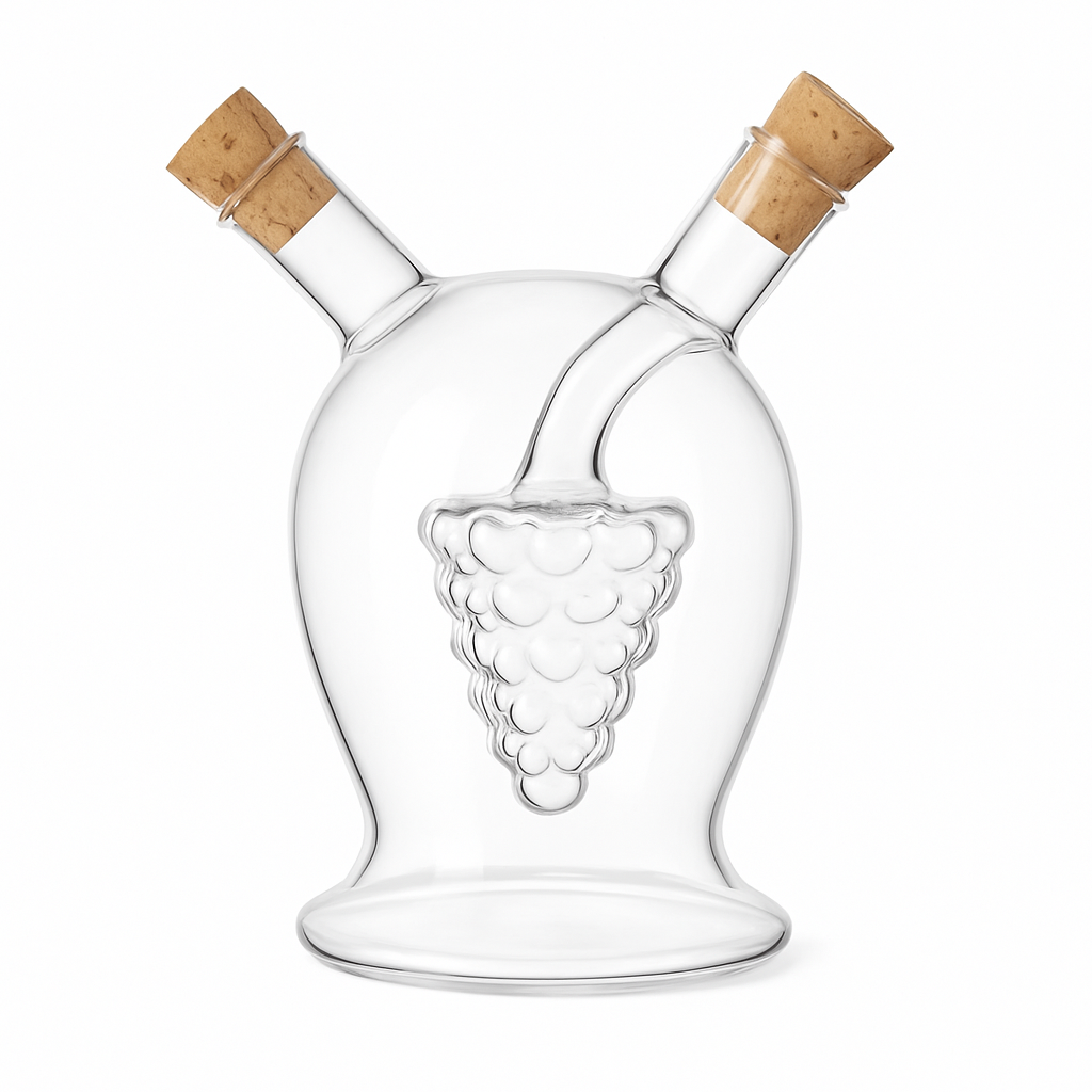 Fancy Two-Sided Glass Oil Bottle – Dual Dispenser with Cork Stoppers - Habitt