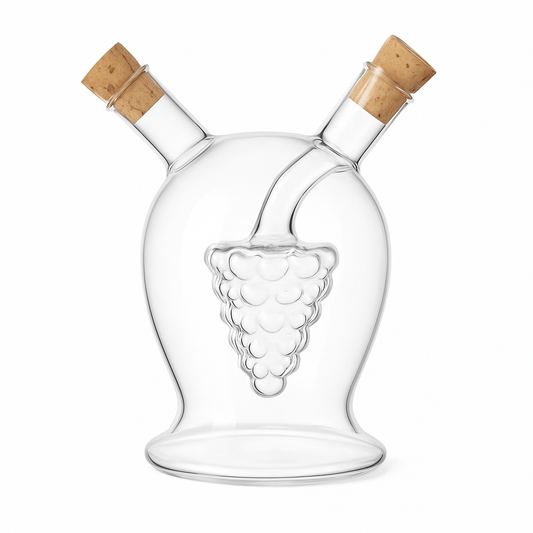 Fancy Two-Sided Glass Oil Bottle – Dual Dispenser with Cork Stoppers - Habitt