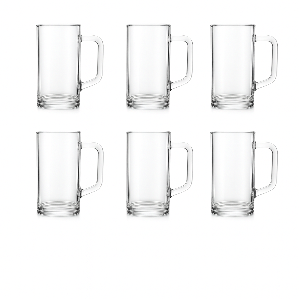Premium Clear Glass Juice Mug 480 ml with Handle – Set of 6 | Durable Drinkware for Home, Café & Restaurant - Habitt