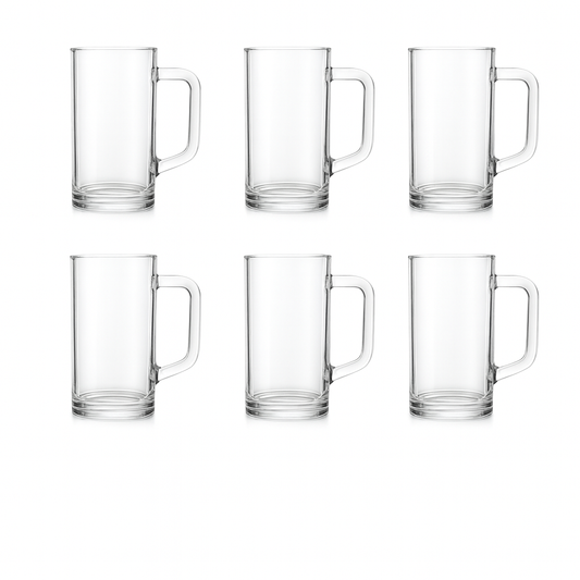 Premium Clear Glass Juice Mug 480 ml with Handle – Set of 6 | Durable Drinkware for Home, Café & Restaurant - Habitt