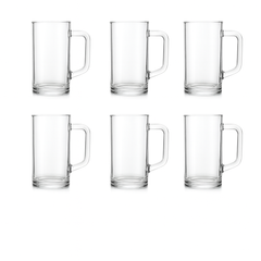 Premium Clear Glass Juice Mug 480 ml with Handle – Set of 6 | Durable Drinkware for Home, Café & Restaurant - Habitt