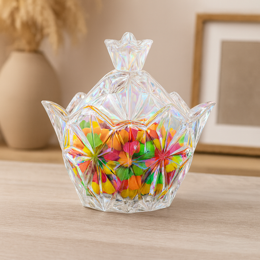 Iridescent Multi-Colour Crystal-Style Candy Jar with Lid – Decorative Glass Sweet Holder - Habitt