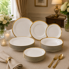 Premium Porcelain Plate Set with Gold Rim | Elegant Dinnerware for 6 Persons