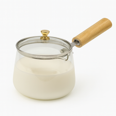 Borosilicate Glass Milk Pan 800ml with Wooden Handle & Lid - Habitt