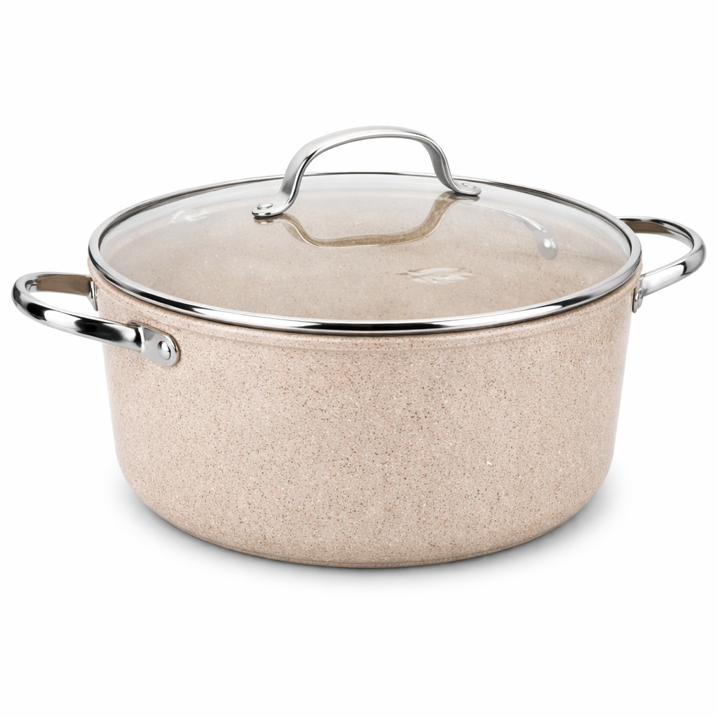 Granita Aluminum Casserole 28 x 14.5 cm – 8.0L Granite Nonstick Cooking Pot with Glass Lid - Habitt