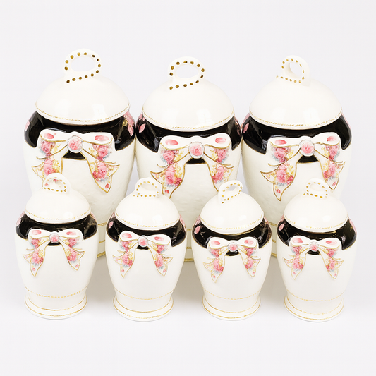7 Pcs Canister Set with Ceramic Lid 1040 – Floral Bow Kitchen Storage Jars - Habitt