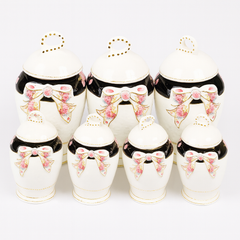 7 Pcs Canister Set with Ceramic Lid 1040 – Floral Bow Kitchen Storage Jars - Habitt