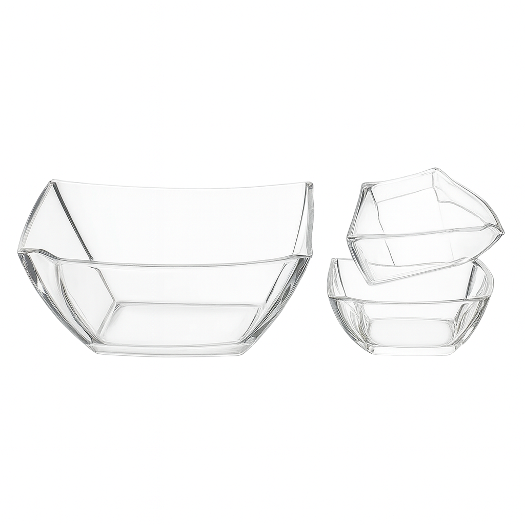Modern Square-Cut Clear Pressed-Glass 7-Piece Fruit Bowl Set – 200/105 mm Small Bowls - Habitt