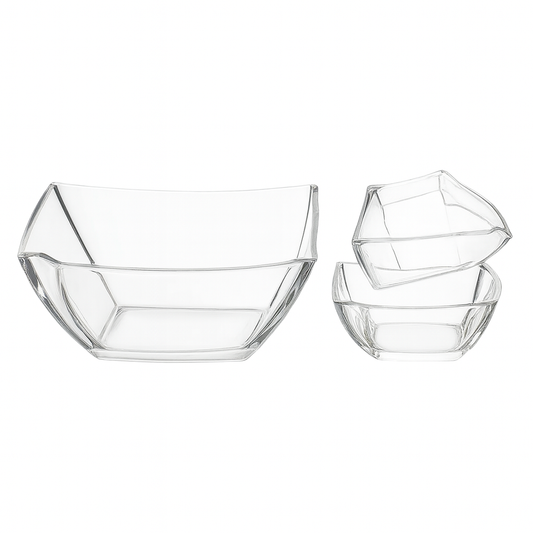 Modern Square-Cut Clear Pressed-Glass 7-Piece Fruit Bowl Set – 200/105 mm Small Bowls - Habitt