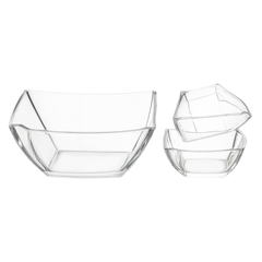 Modern Square-Cut Clear Pressed-Glass 7-Piece Fruit Bowl Set – 200/105 mm Small Bowls - Habitt