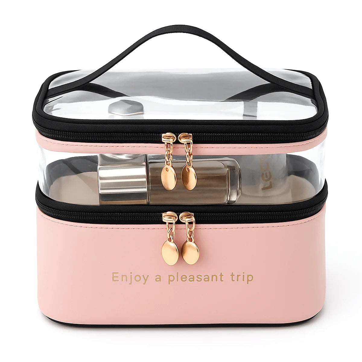 Transparent & PU Travel Cosmetic Pouch – Dual-Layer Makeup Organizer Bag - Habitt