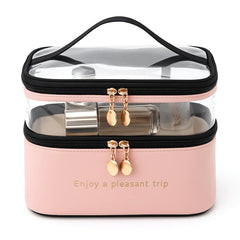 Transparent & PU Travel Cosmetic Pouch – Dual-Layer Makeup Organizer Bag - Habitt