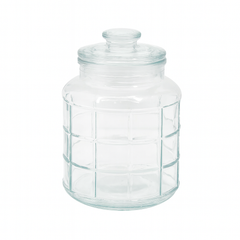 Clear Grid-Pattern Pressed-Glass Storage Jar with Lid – 2200 ml Airtight Kitchen Container - Habitt