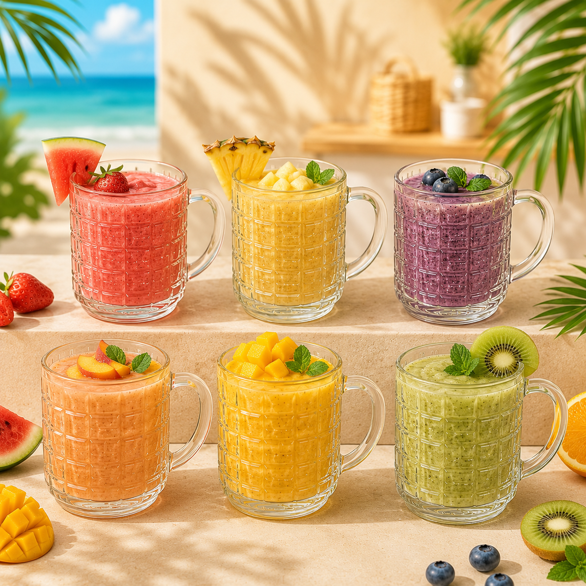 Textured Clear Glass Mug 240 ml – Premium Hot Beverage Mug (6 Pcs)