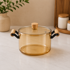 2500ML Glass Cooking Pot with Wooden Handles | Glass Cooking Pot