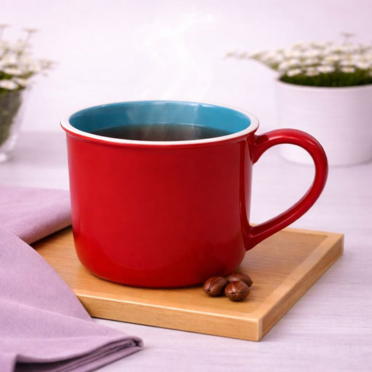 Vibrant Color Block Ceramic Mug – Modern Wide Coffee & Tea Cup in Red - Habitt