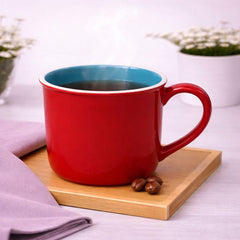 Vibrant Color Block Ceramic Mug – Modern Wide Coffee & Tea Cup in Red - Habitt