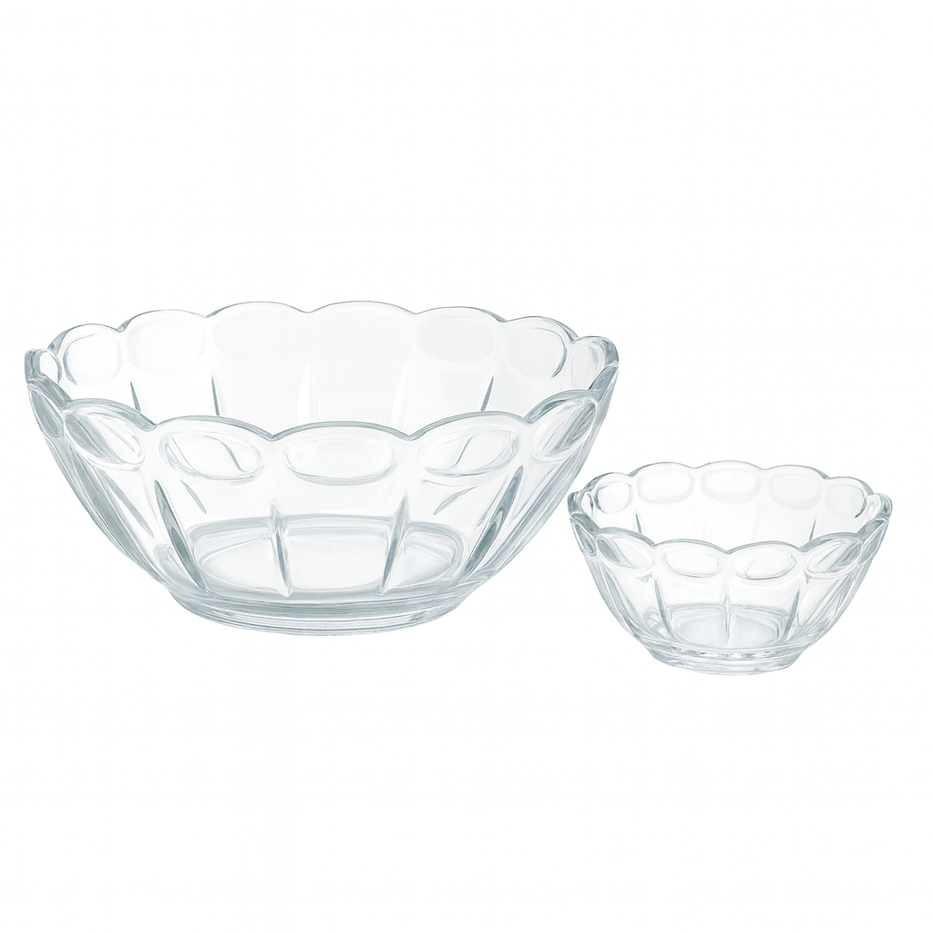 Clear Pressed-Glass 7-Piece Fruit Bowl Set – 128/60 mm Small Bowls - Habitt