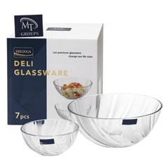 Clear Swirl-Pattern Pressed-Glass 7-Piece Fruit Bowl Set – Elegant Modern Serveware - Habitt