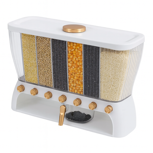 Square Rice & Grain Dispenser – 6-Section Dry Food Storage Container - Habitt