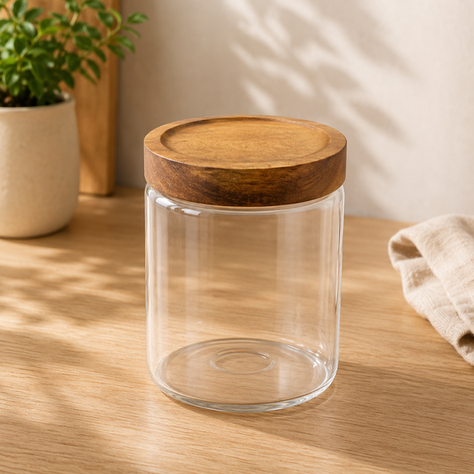1200ML Transparent Storage Jar with Wooden Cap | Kitchen Storage Container