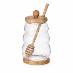 Honey Jar with Wooden Lid & Dipper – 480 ML - Habitt