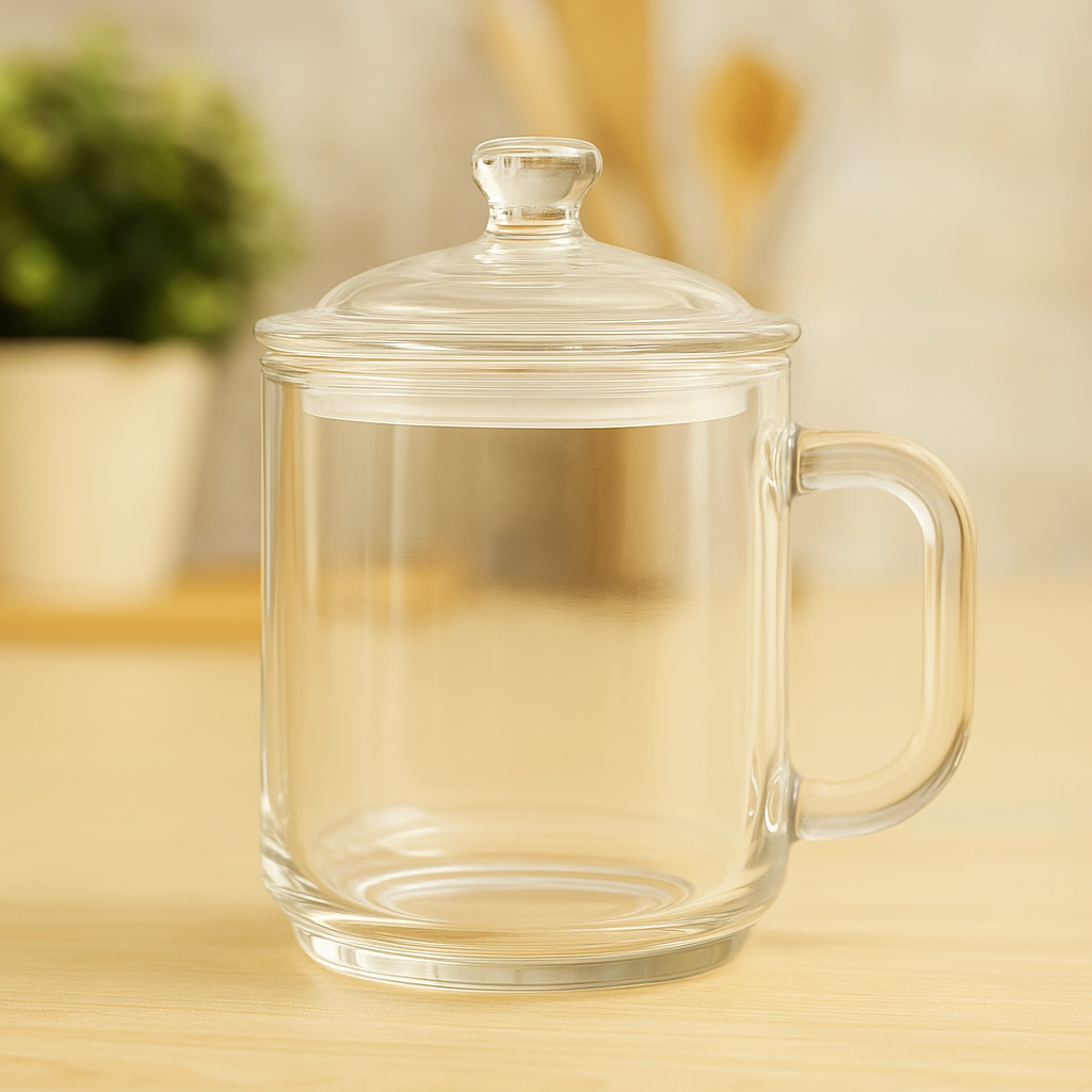 360 mL Glass Mug with Lid & Handle – Premium Clear Drinking Mug for Hot & Cold Beverages - Habitt