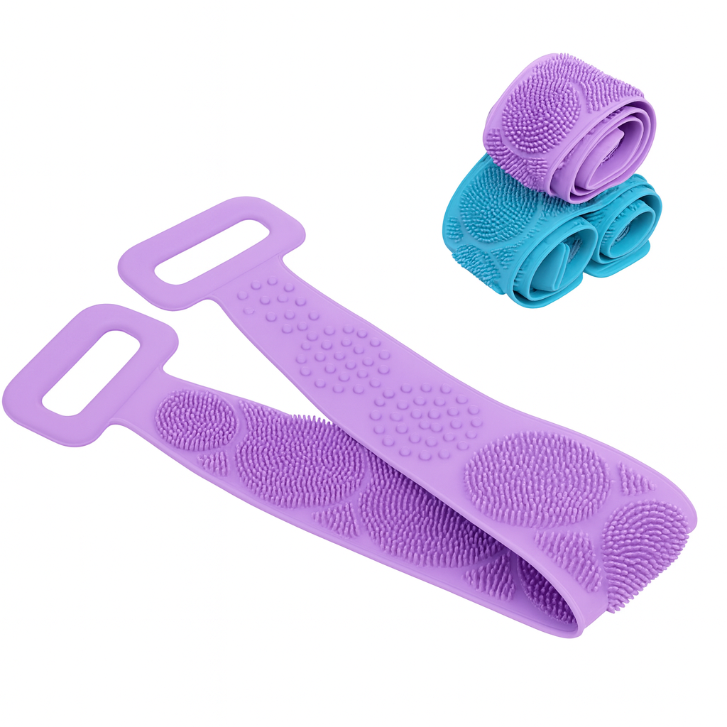 Silicone Bath Belt – Double-Sided Exfoliating Body Scrubber with Handles (Assorted Colors) - Habitt
