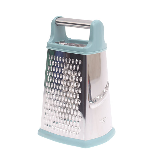 4-Sided Stainless Steel Grater with Aqua Soft-Grip Edges & Metal Handle - Habitt