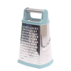 4-Sided Stainless Steel Grater with Aqua Soft-Grip Edges & Metal Handle - Habitt
