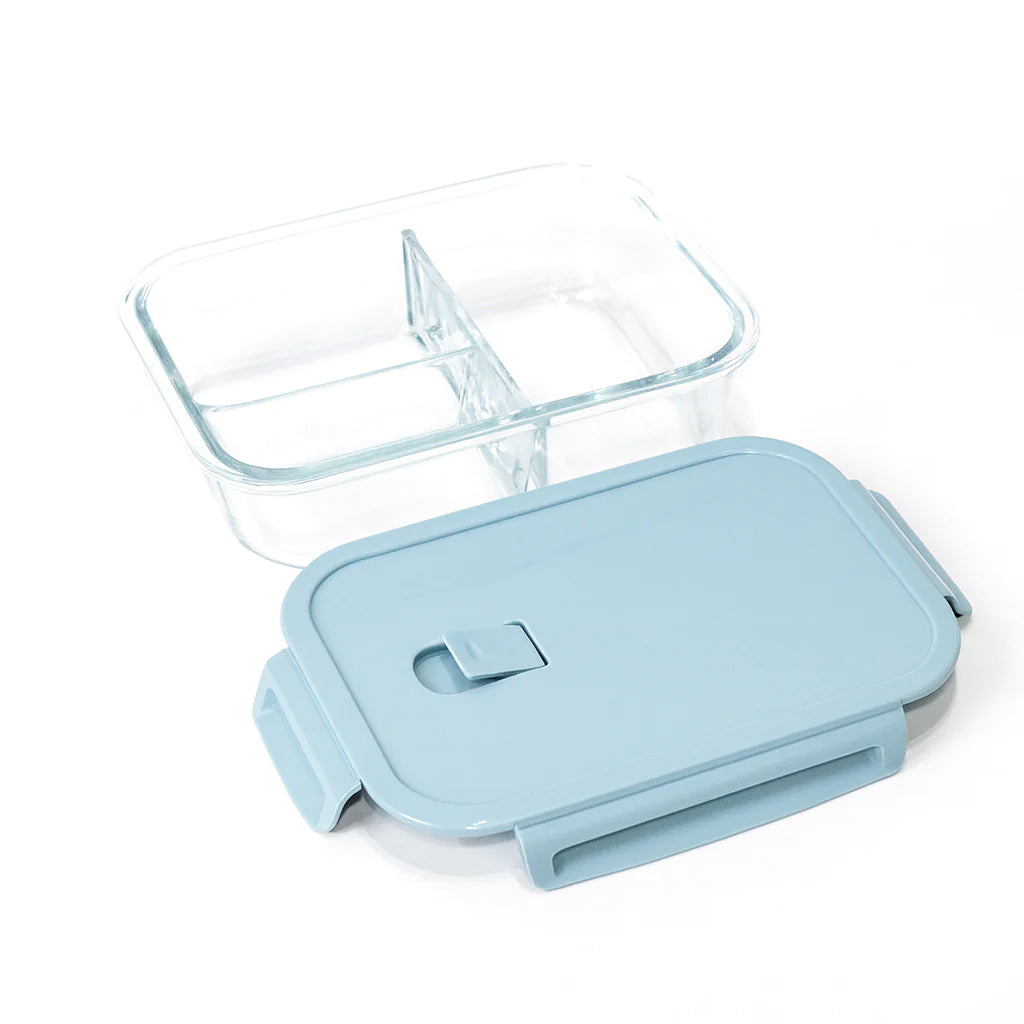Glass Storage Box – 1040ml – KD-08 (Blue, 3-Compartment) - Habitt