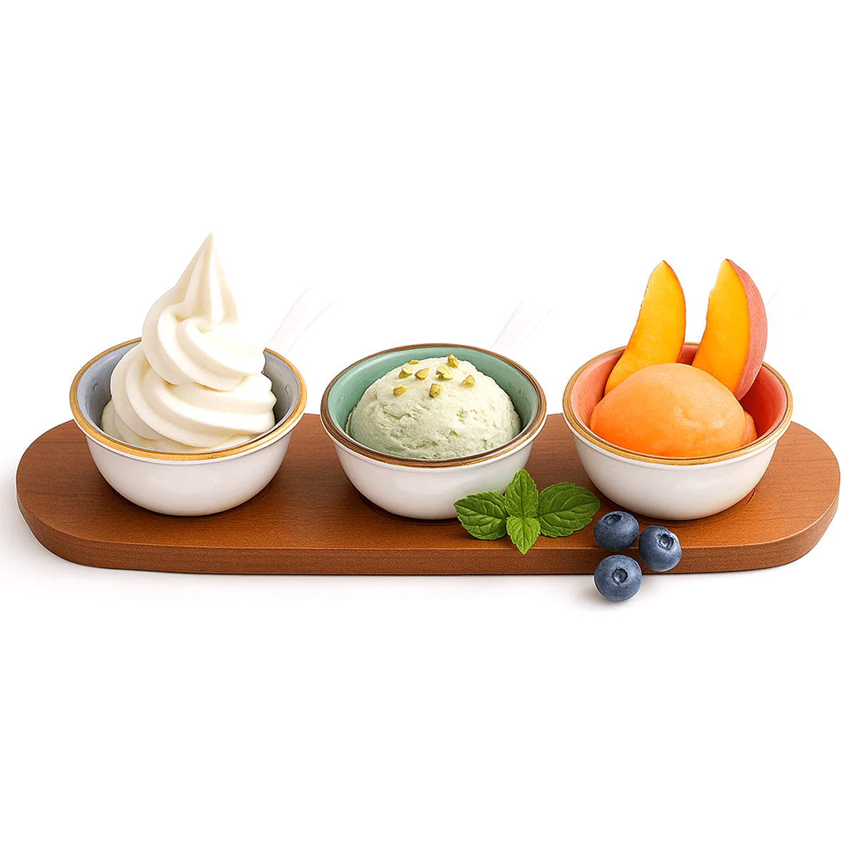 4.25" Ceramic Dessert Bowl Set – 3-Piece with Wooden Tray - Habitt