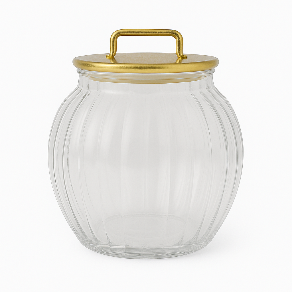 Acrylic Jar with Vertical Gold Stripe Lid - Habitt