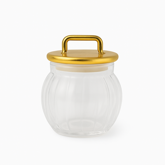Acrylic Jar with Vertical Gold Stripe Lid - Habitt