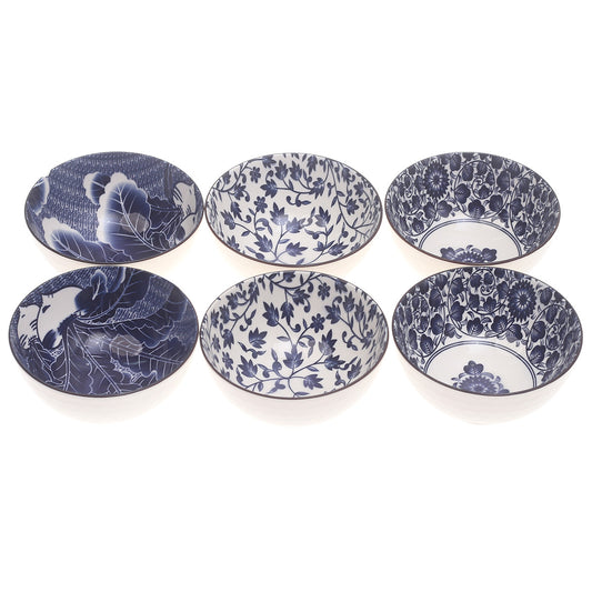 6 Pcs  Blue Floral Ceramic Bowl Set - Habitt