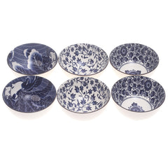 6 Pcs  Blue Floral Ceramic Bowl Set - Habitt