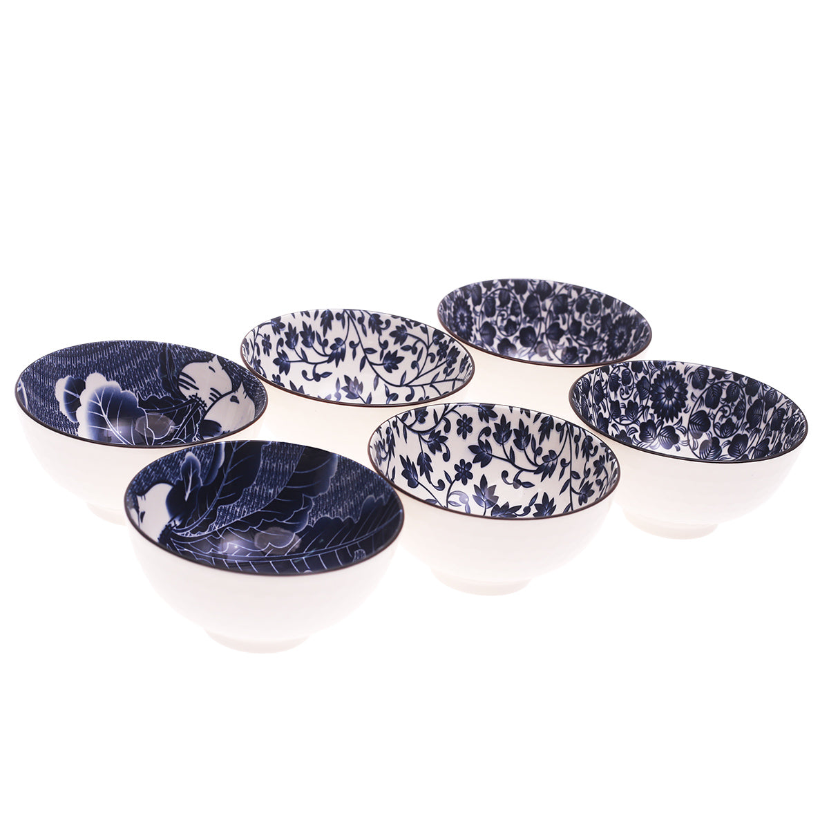 6 Pcs  Blue Floral Ceramic Bowl Set - Habitt