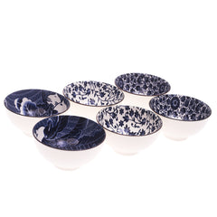 6 Pcs  Blue Floral Ceramic Bowl Set - Habitt