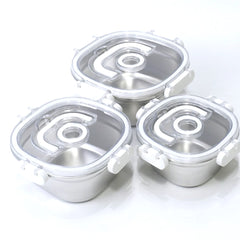 3 Pcs Steel Storage Box Set – Airtight with Transparent Lid (700ml | 1000ml | 1400ml) - Habitt