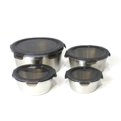 4 Pcs Steel Storage Box Set – Clip-Lock Airtight Round Containers – 400ml to 2200ml - Habitt