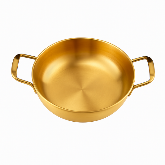 Korean Gold Soup Pot with Handles – Traditional Lightweight Cooking Pot (Variants: 18cm, 20cm, 22cm, 24cm, 26cm, 28cm) - Habitt