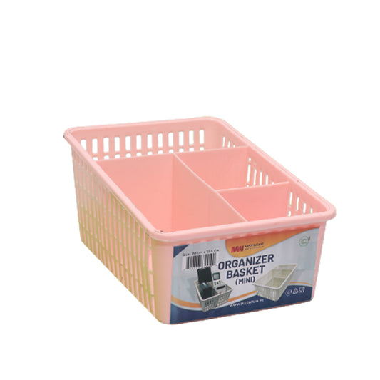 1pc Organizer Basket Mini #1 (Assorted)  – 3 Compartment Plastic Storage Basket (Grey, Beige, Pink, White - Habitt