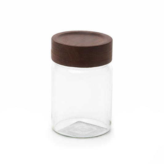 Wood Lid Jar (Small) – Premium Storage Container with Dark Wooden Lid - Habitt
