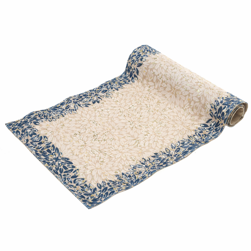 Beige & Gold Floral Textures Screen Print (Mother of Pearl) Runner 14x45" – Elegant Decorative Table Runner - Habitt