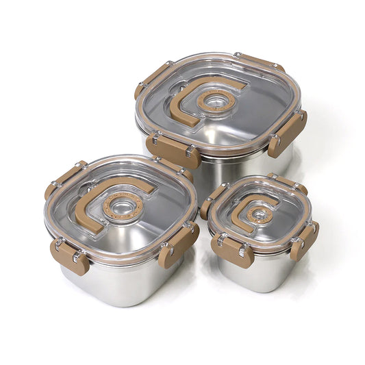 1Pc Steel Storage Box Set – Square Clip-Lock Containers – 700ml to 1400ml - Habitt