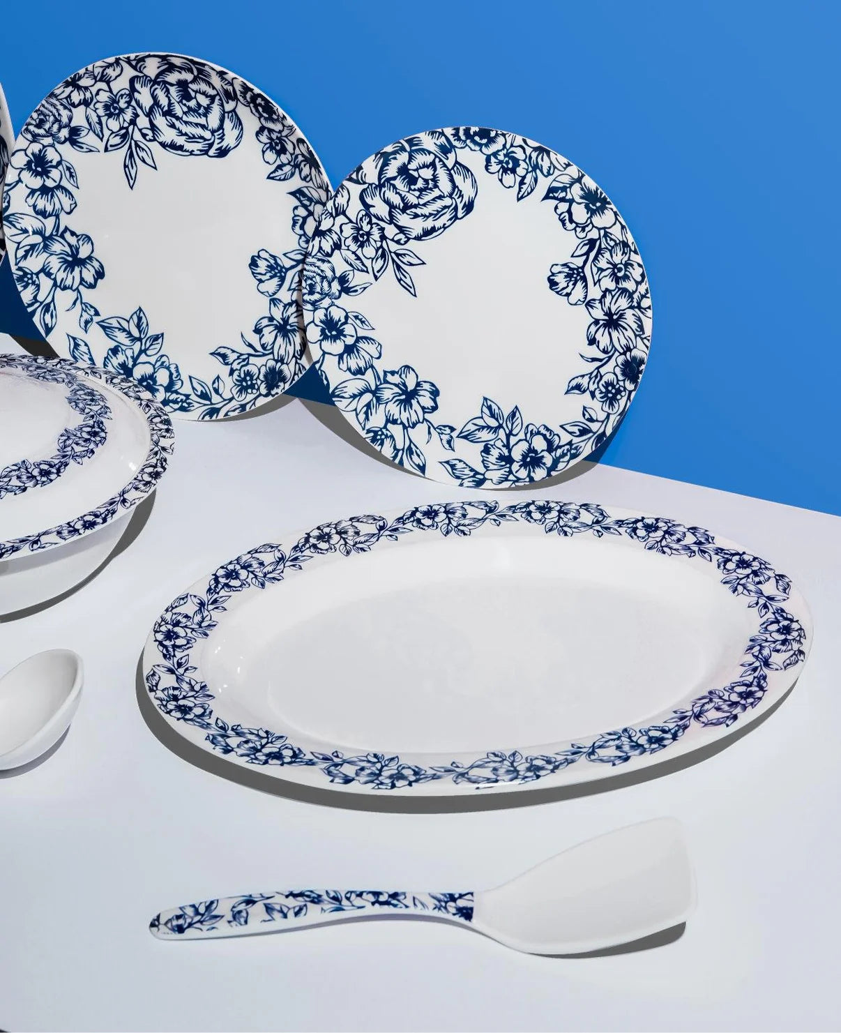 Azure Blossom Dinner Set – Timeless Floral Elegance for Refined Dining (22 / 30 / 43 PCS) - Habitt