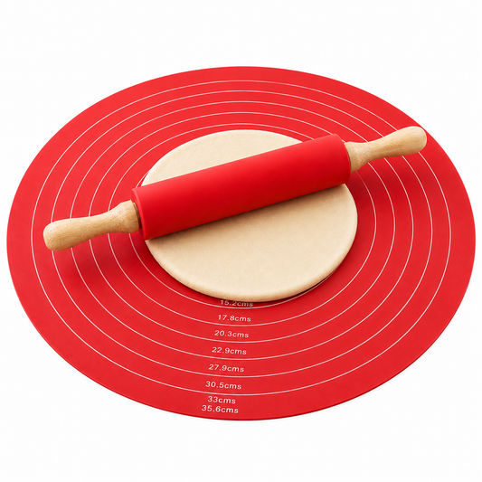 Assorted Color Rolling Pin with Non-Slip Silicone Dough Mat Set