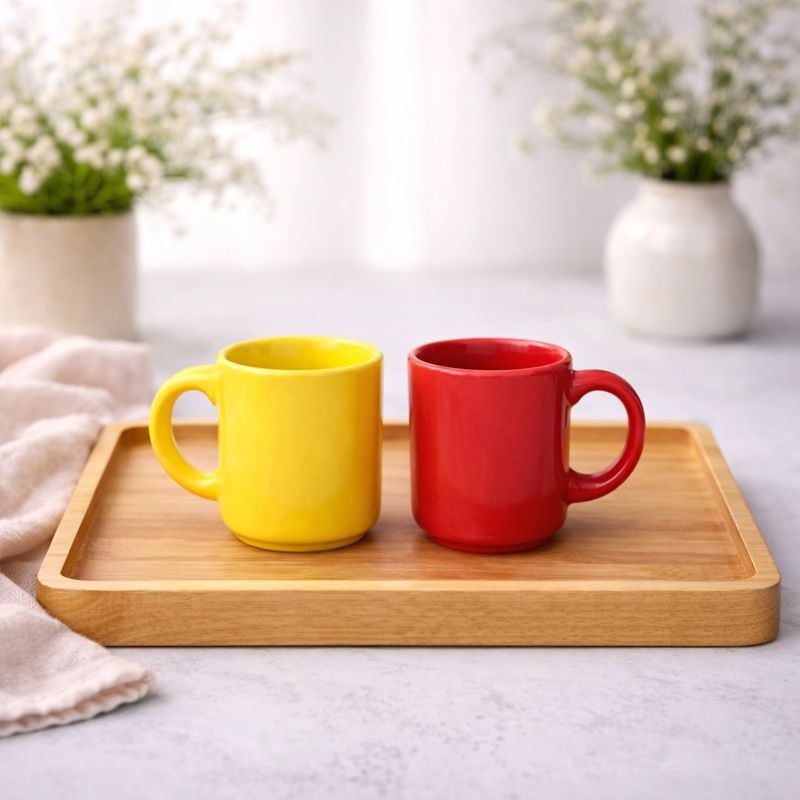 Set of 2 Mini Ceramic Coffee Mugs Yellow & Red Cups | Modern Tea & Coffee Mug Set - Habitt