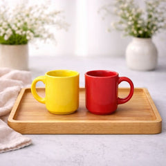 Set of 2 Mini Ceramic Coffee Mugs Yellow & Red Cups | Modern Tea & Coffee Mug Set - Habitt